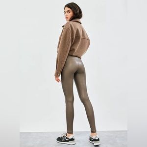 WILFRED olive green faux leather legging